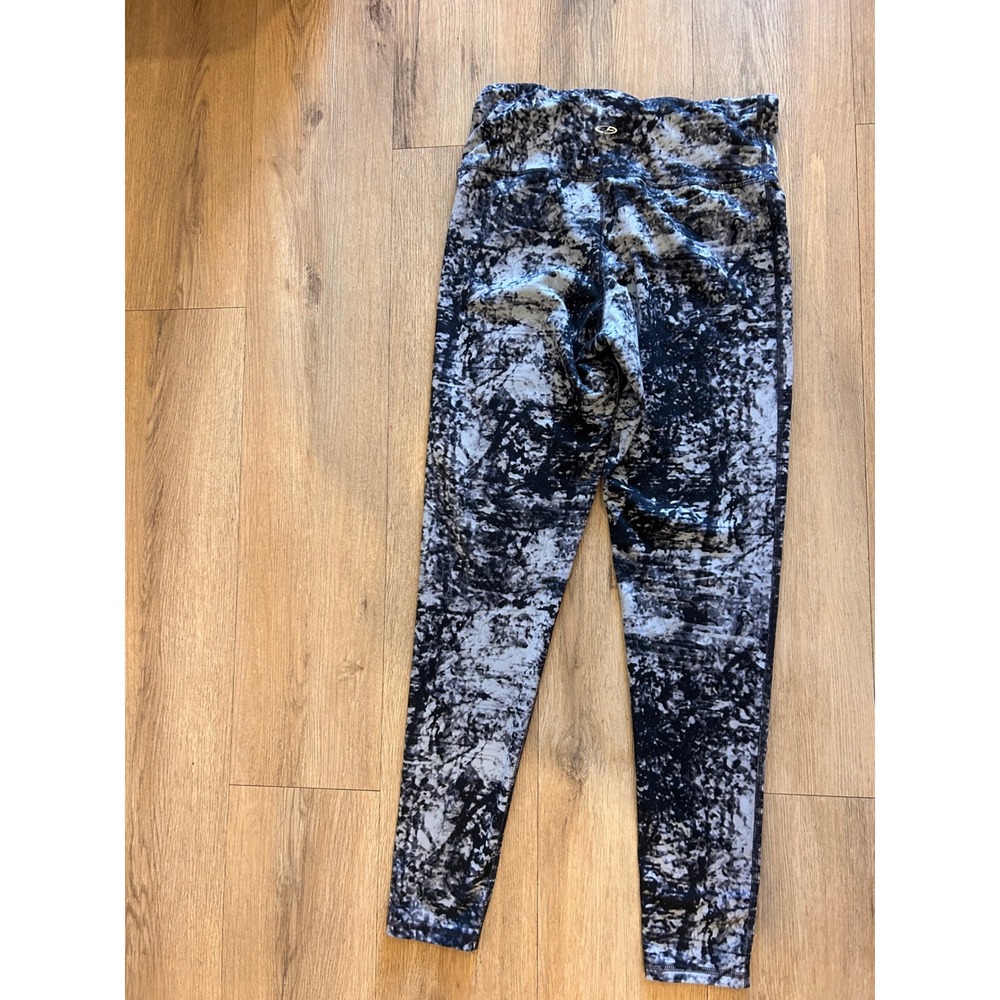 Champion Duo Dry Womens Large High Rise Leggings Black Grey Abstract Acid Wash - Picture 3 of 3